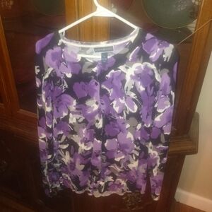 Karen Scott Purple and White Floral Sweater